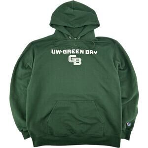 Men's Champion Green White UWGB UW Green Bay Phoenix Hoodie Sweatshirt Sz L